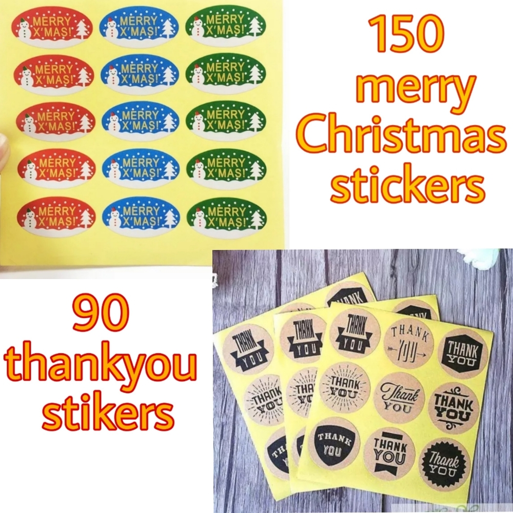 240 stickers thankyou and merry Christmas